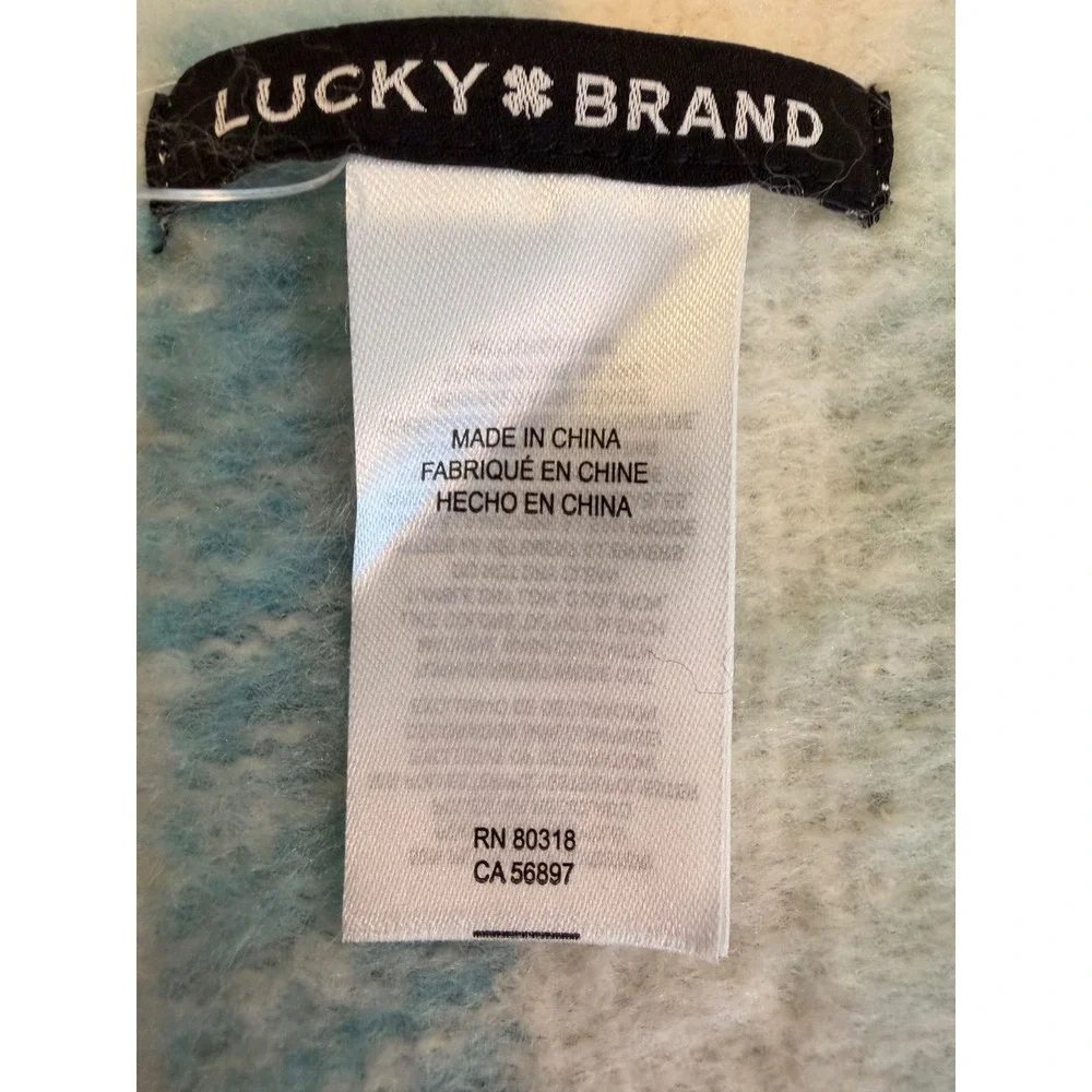 Lucky Brand Blue Cream Striped Oversized Fringe Scarf LK00240 NWT
